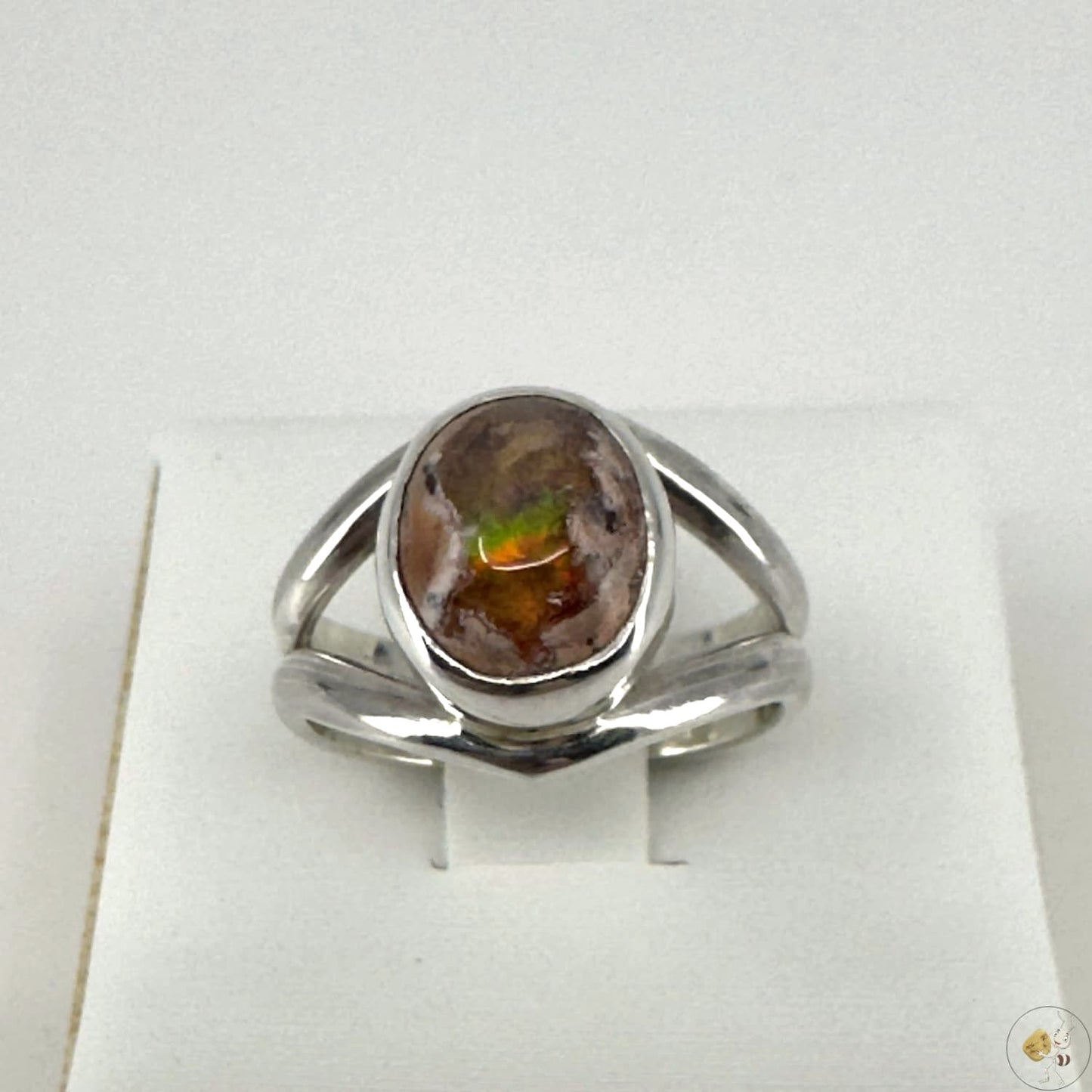 Bague en argent massif 925/950 avec opale aux reflets irisés verts et orangés – Formiga-Loca-02