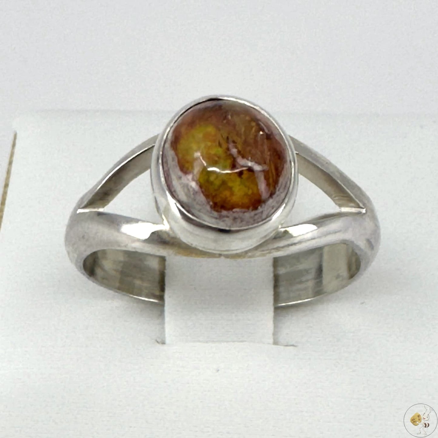 Bague artisanale en argent 950 avec opale aux nuances vertes et dorées, provenant du Mexique-02
