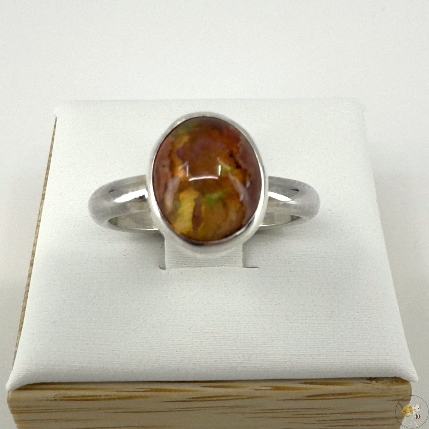 Bague en argent massif 925/950 avec opale aux nuances rouge et or, origine Mexique – artisanat Formiga Loca-02