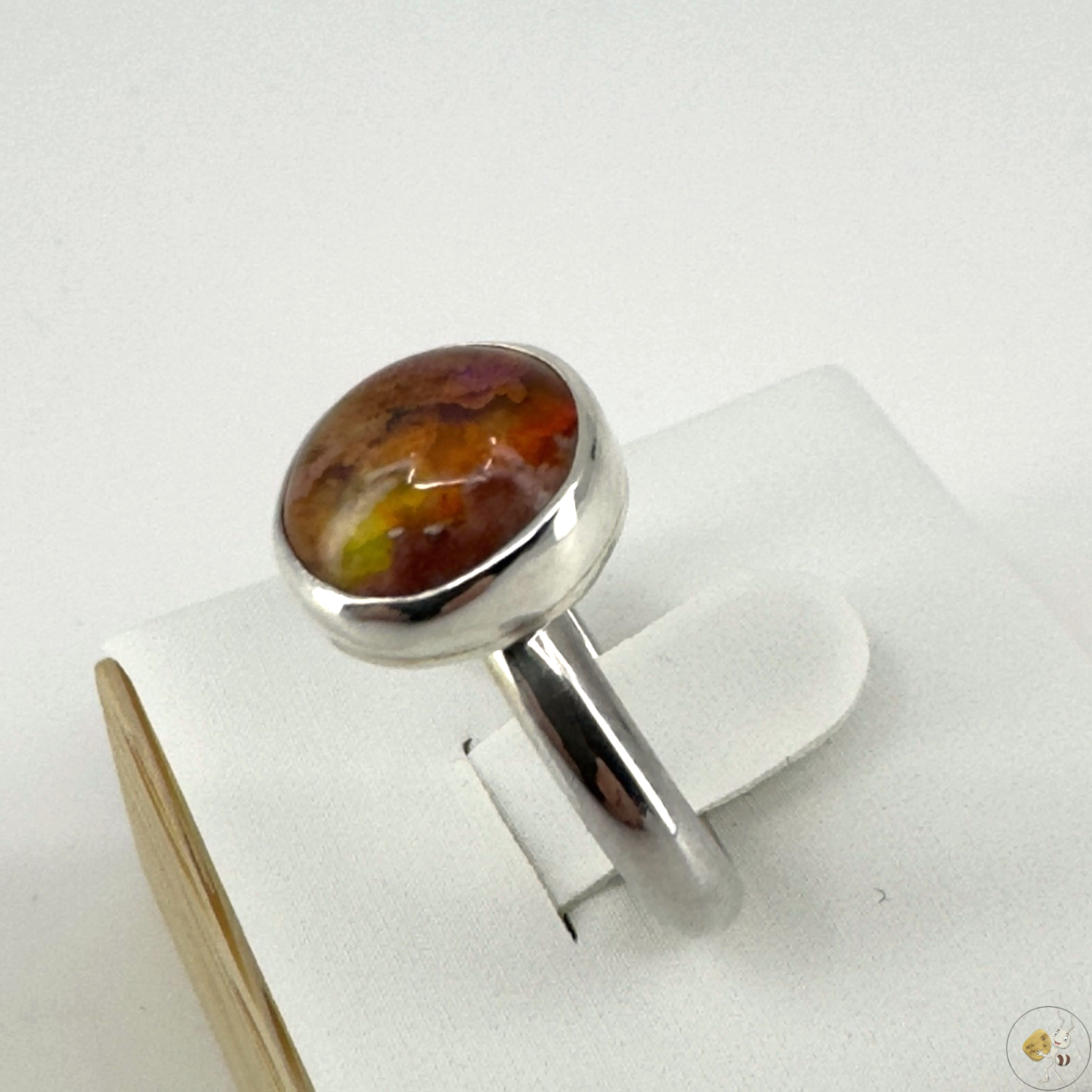 Bague en argent massif 925/950 avec opale aux nuances rouge et or, origine Mexique – artisanat Formiga Loca-01