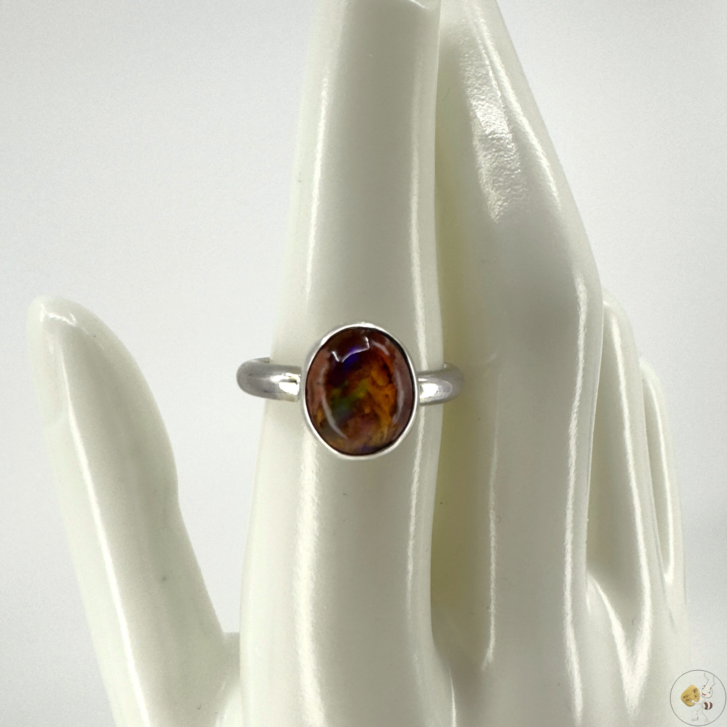 Bague en argent massif 925/950 avec opale aux nuances rouge et or, origine Mexique – artisanat Formiga Loca-04