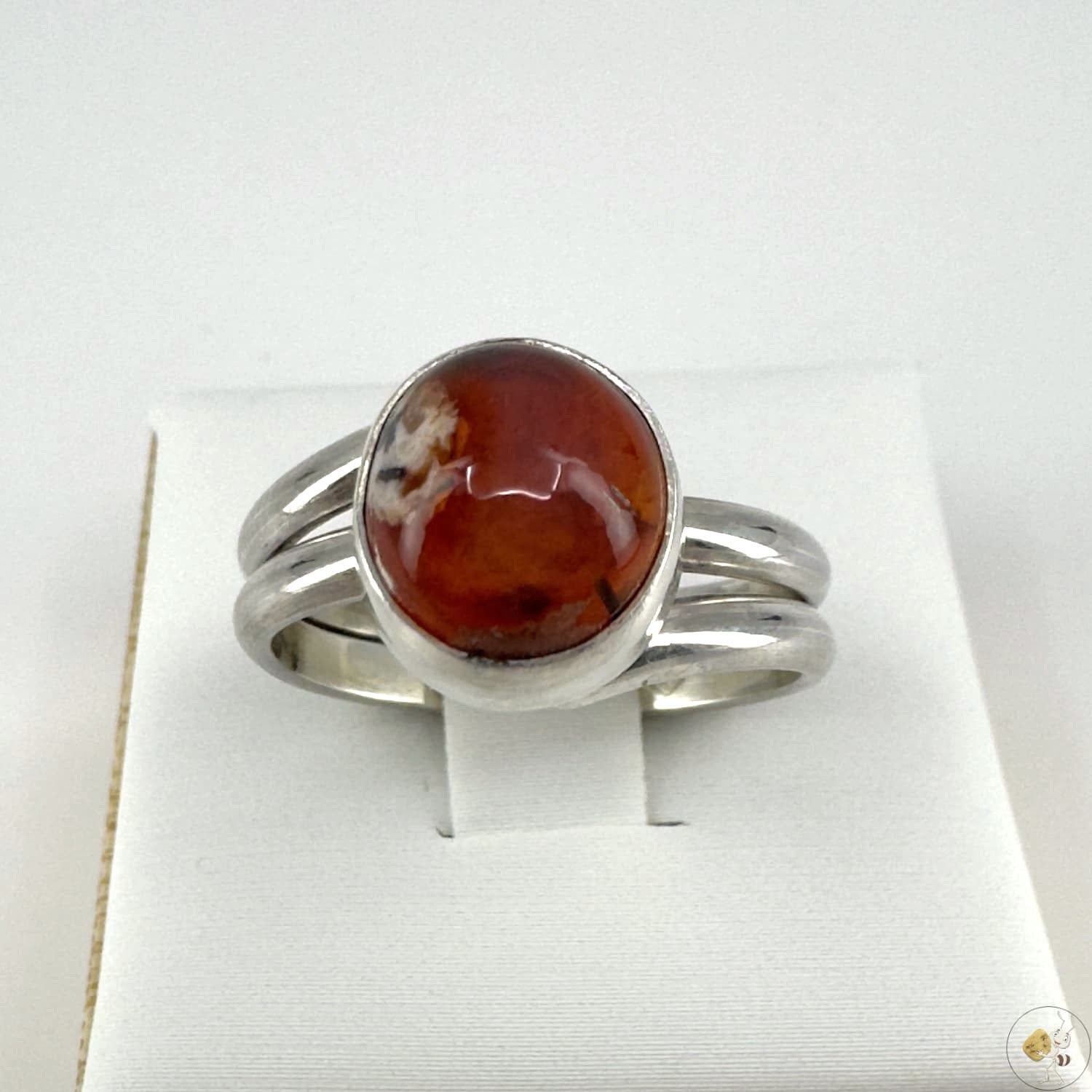 Bague artisanale en argent massif 925/ 950 avec opale de feu rouge intense du Mexique-02