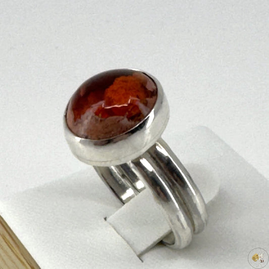 Bague artisanale en argent 925/950 sertie d’une opale de feu rouge intense, origine Mexique – création Formiga Loca-01