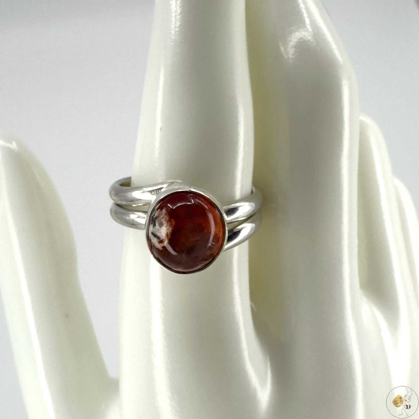 Bague artisanale en argent massif 925/ 950 avec opale de feu rouge intense du Mexique-04