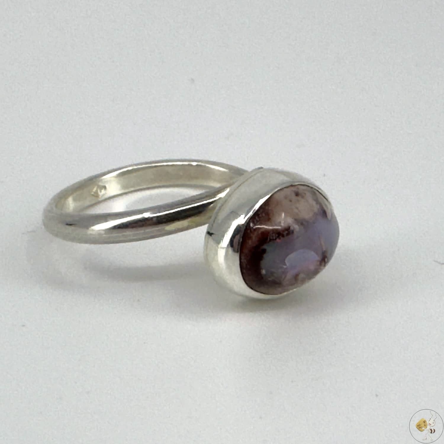 bague en opale au reflet bleu & violet du Mexique, montée en argent 925/950 -Taille 58-03
