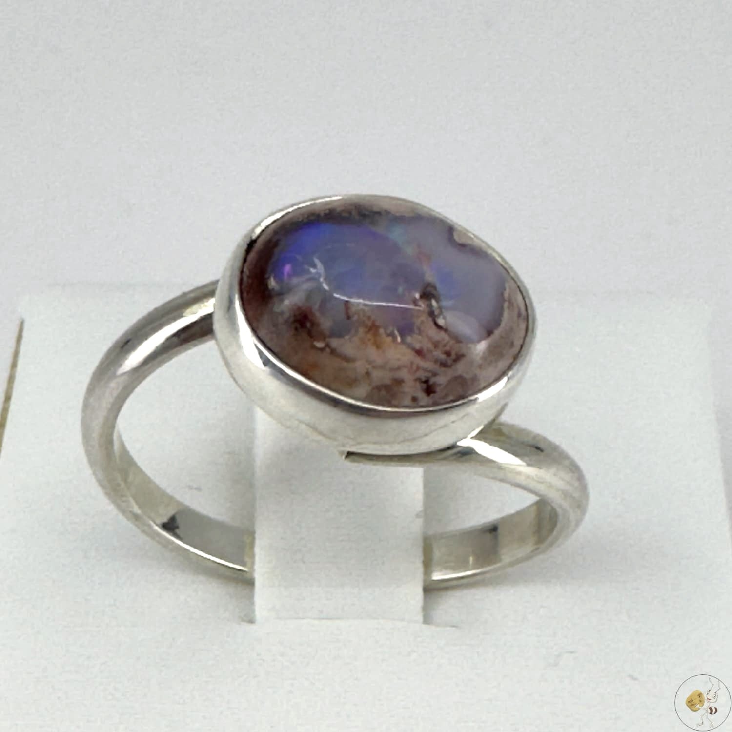 bague en opale au reflet bleu & violet du Mexique, montée en argent 925/950 -Taille 58-02