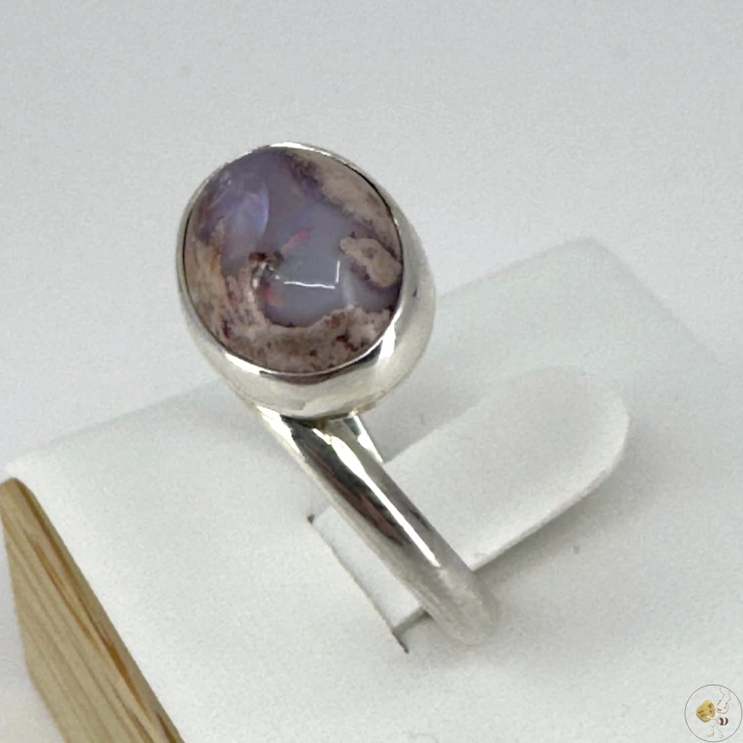 bague en opale au reflet bleu & violet du Mexique, montée en argent 925/950 -Taille 58-01