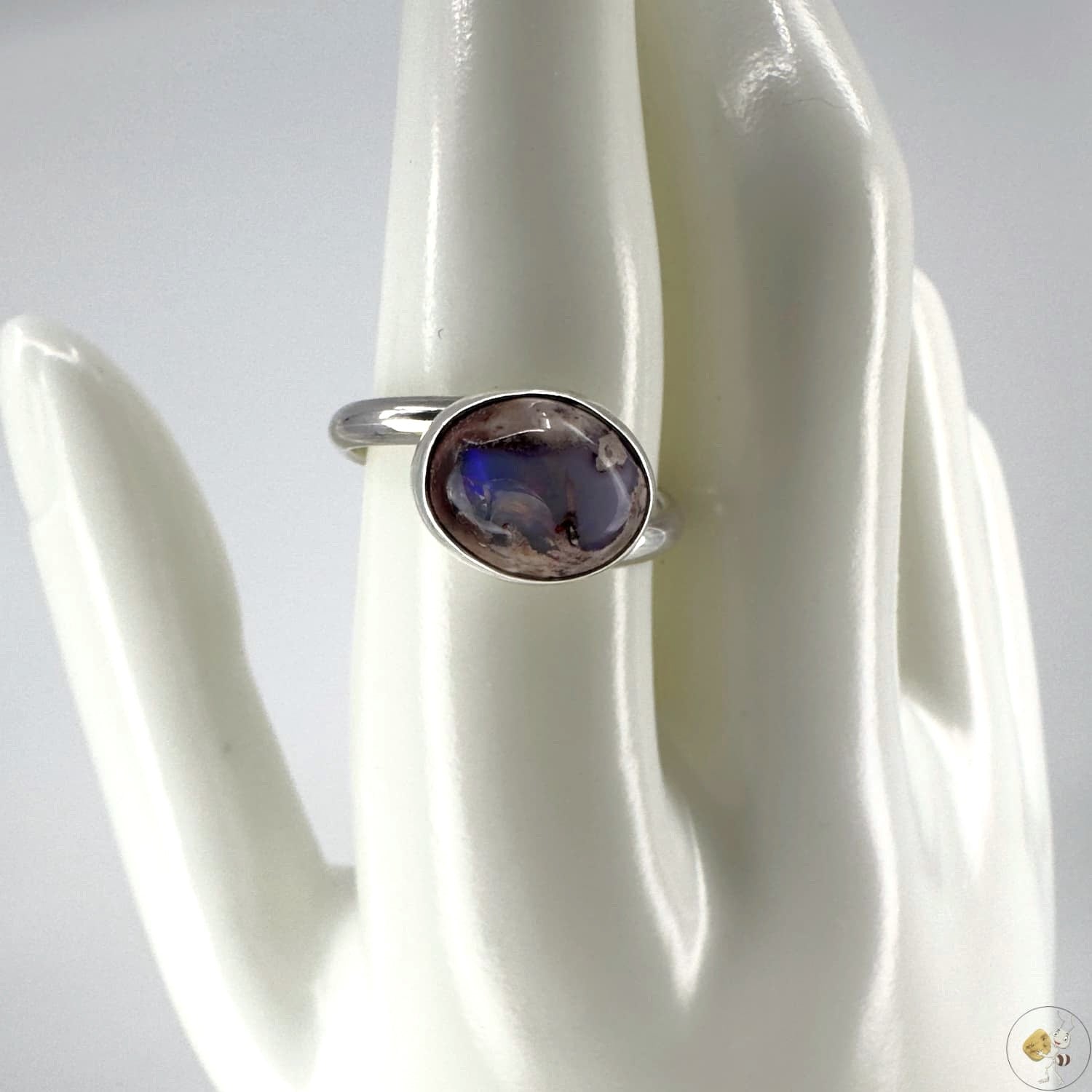 bague en opale au reflet bleu & violet du Mexique, montée en argent 925/950 -Taille 58-04