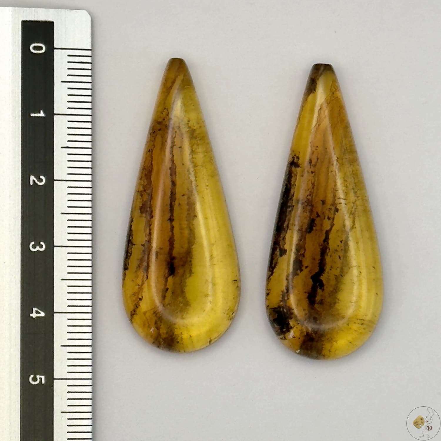 Paire de cabochons en ambre naturel du Mexique – Forme goutte| Formiga Loca