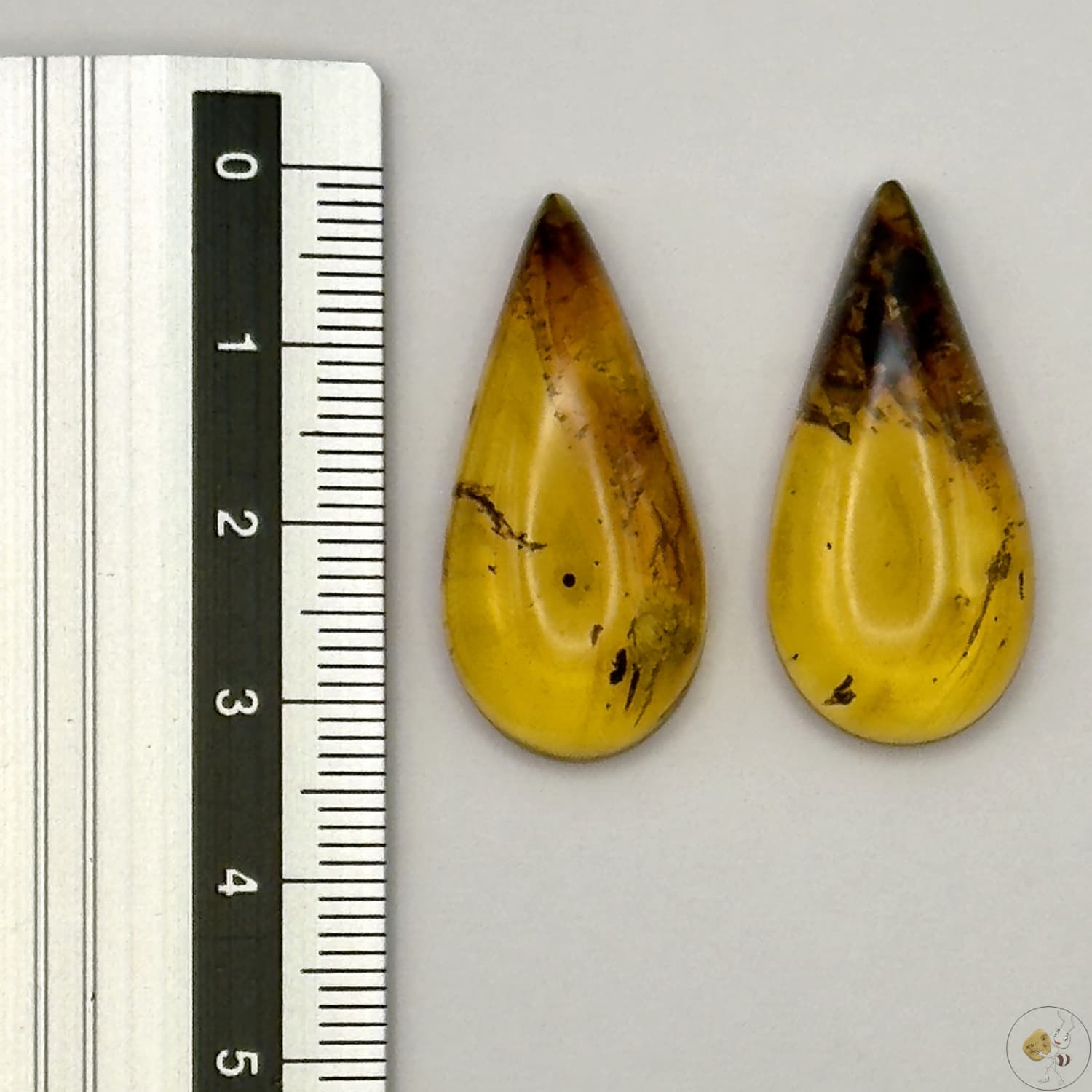 Paire de cabochons en ambre naturel du Mexique – Forme goutte | Formiga Loca