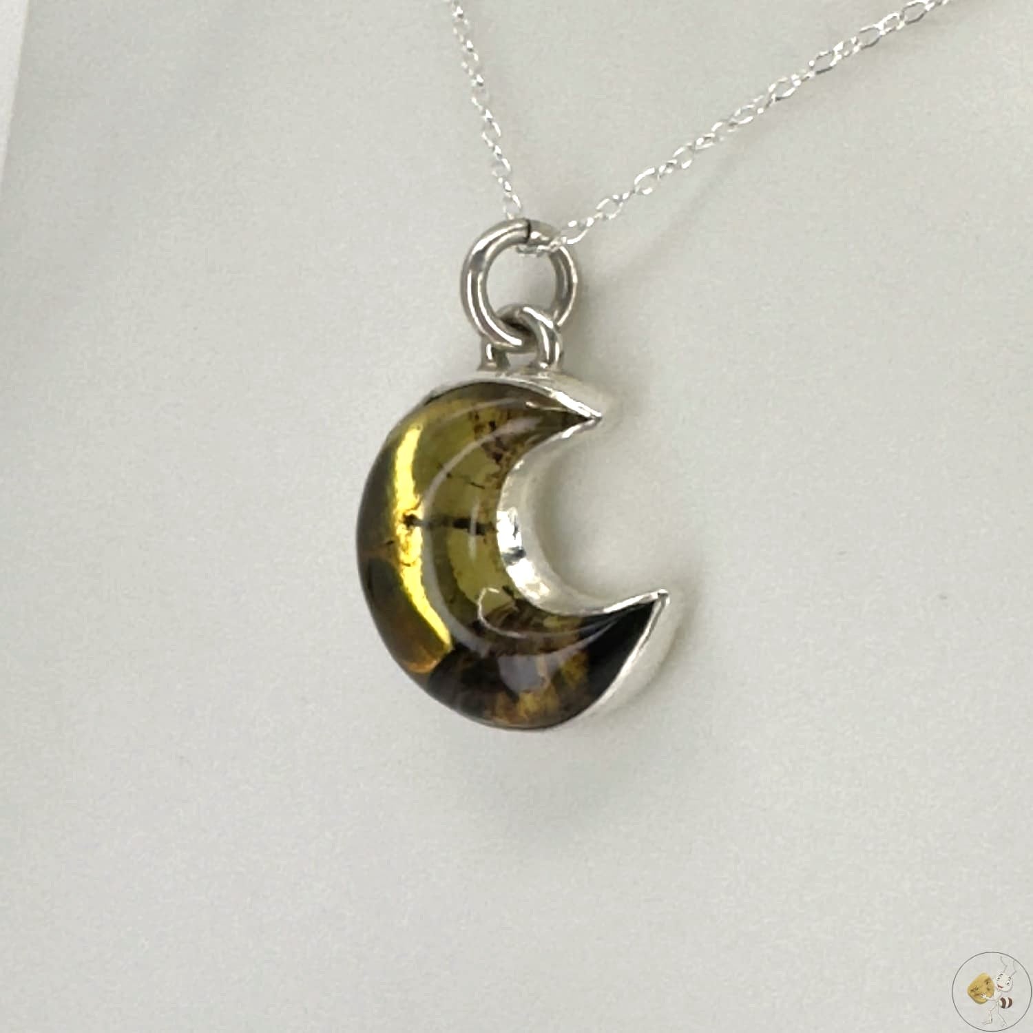 Pendentif en ambre naturelle en forme de lune, monté sur argent 925/950 – Formiga Loca-03