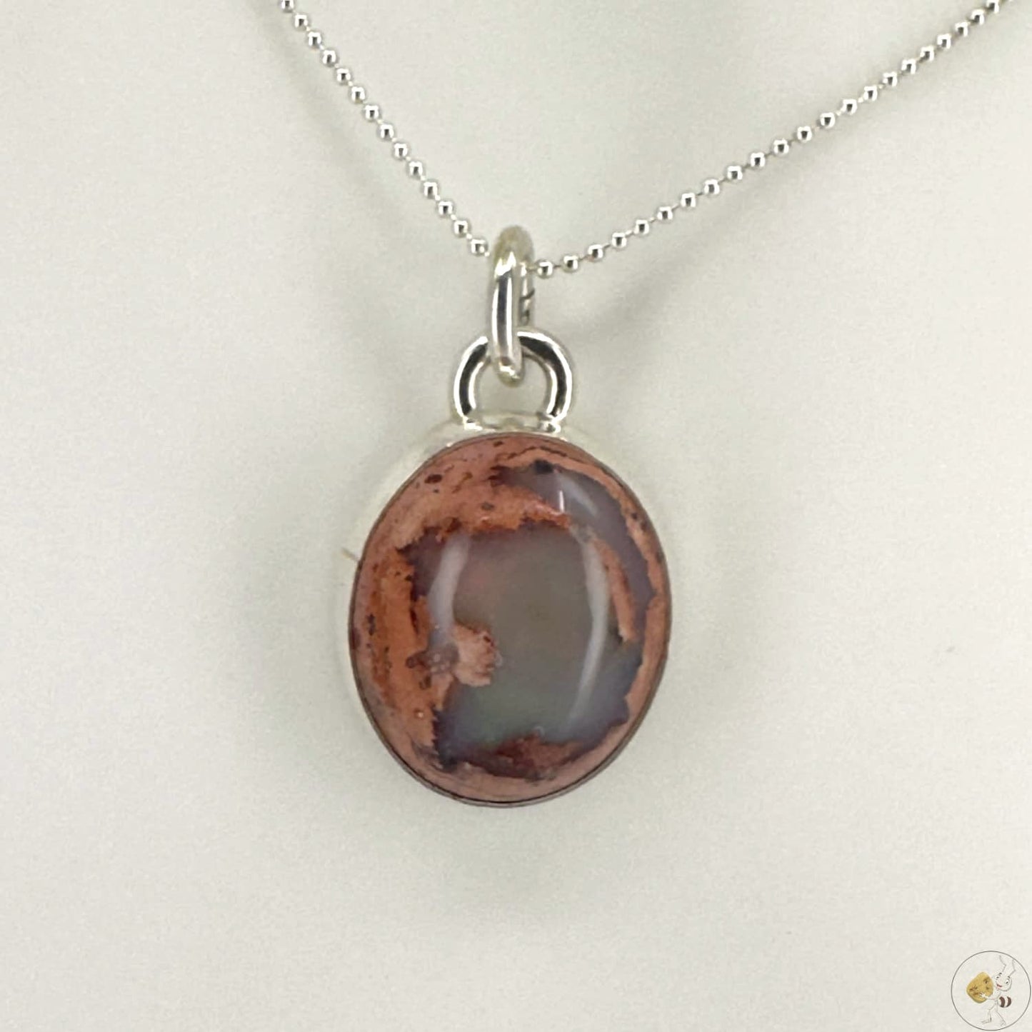Pendentif opale noble montée sur argent 925/950 et serti d’un entourage cuivré artisanal – pièce unique Formiga Loca-02