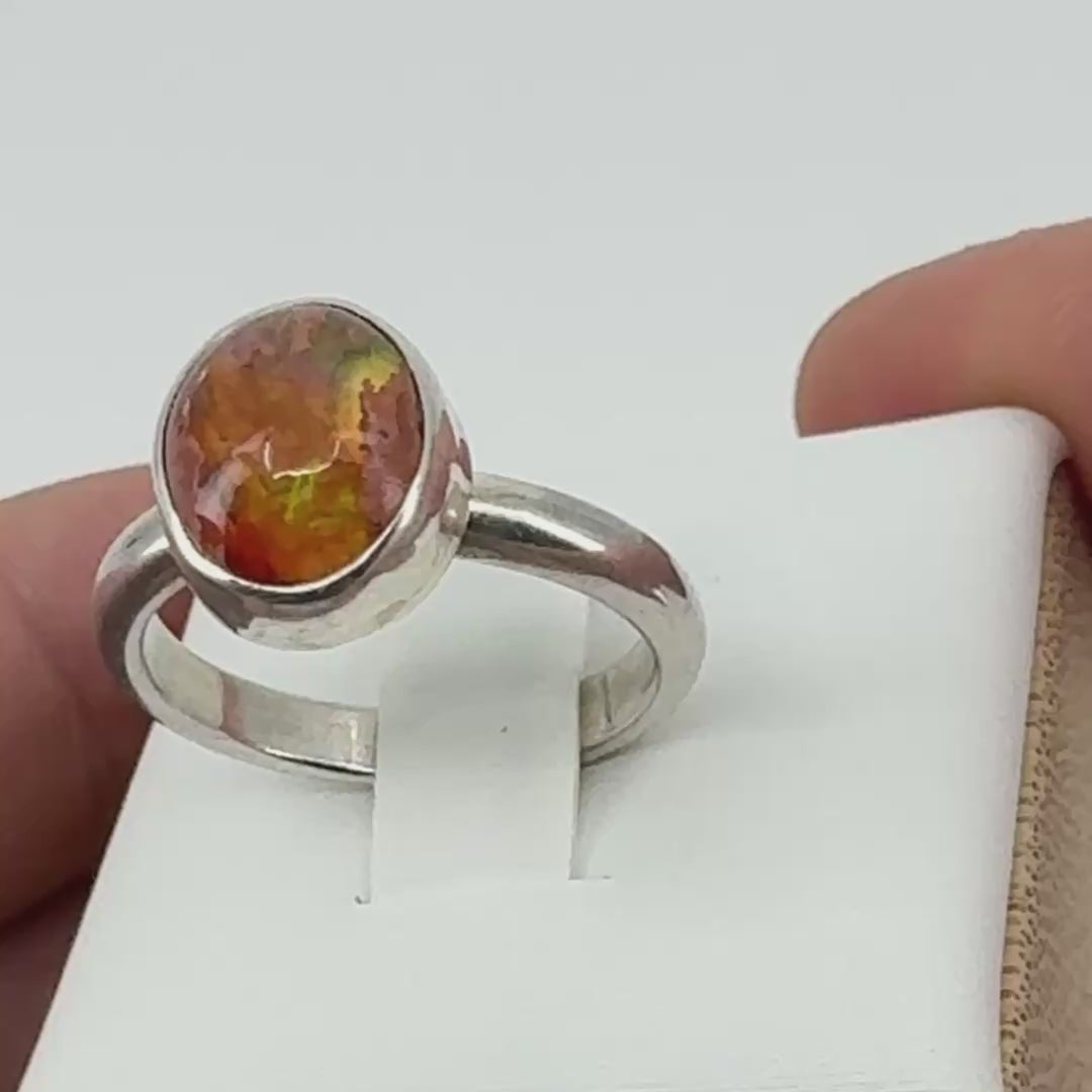 Bague en argent massif 950 avec opale aux nuances rouge et or, origine Mexique – artisanat Formiga Loca-06