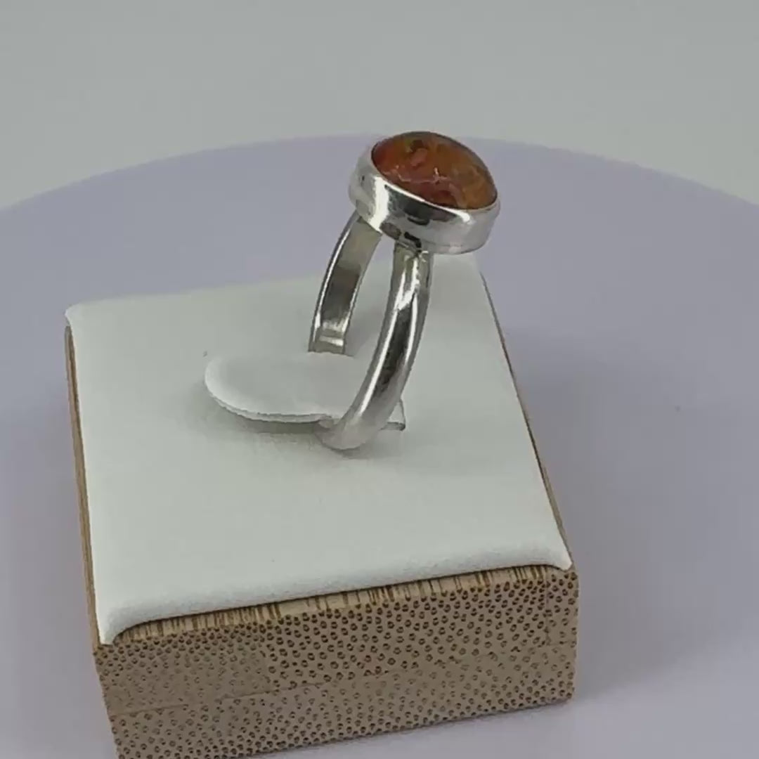 Bague en argent massif 925/950 avec opale aux nuances rouge et or, origine Mexique – artisanat Formiga Loca-05